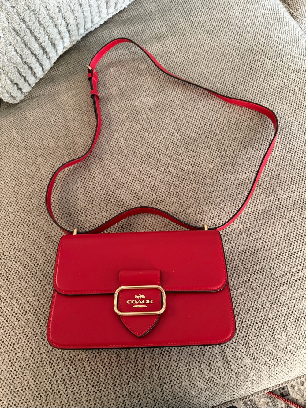 Coach Red Leather Crossbody Shoulder Bag with Gold-Tone Buckle - Picture 5 of 15